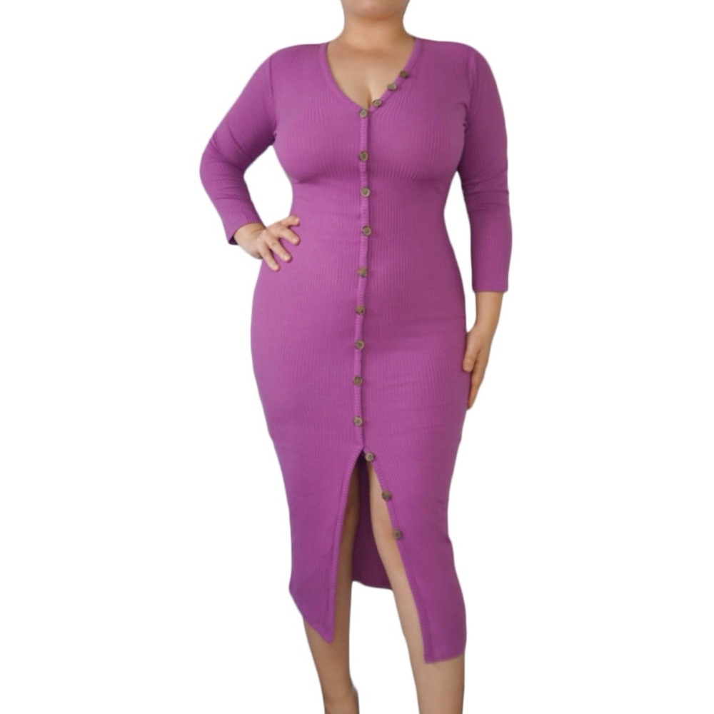 Tag on! The Button Midi Dress Magenta Slit Sexy